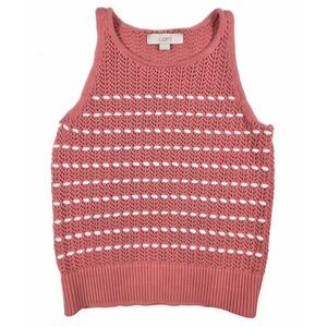 LOFT Bobble Pink & White Chunky Knit Round Neck Sweater Tank Women's Size XS